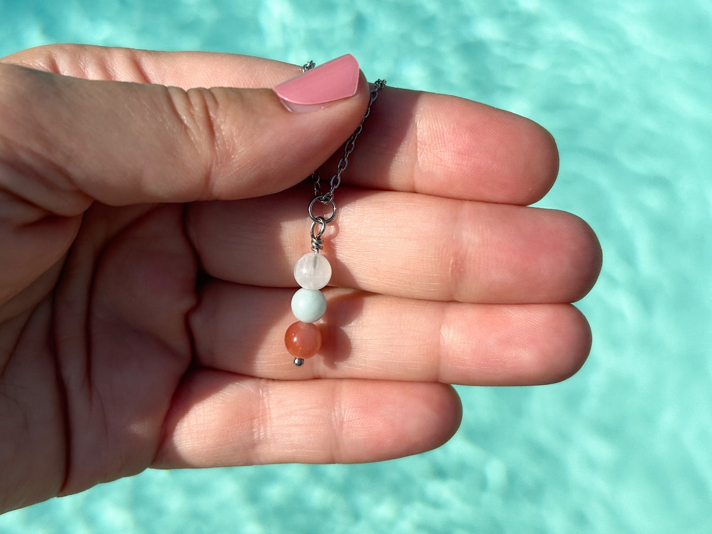 Kette Schwangerschaft mit Mondstein, Amazonit und Aprikosen-Achat