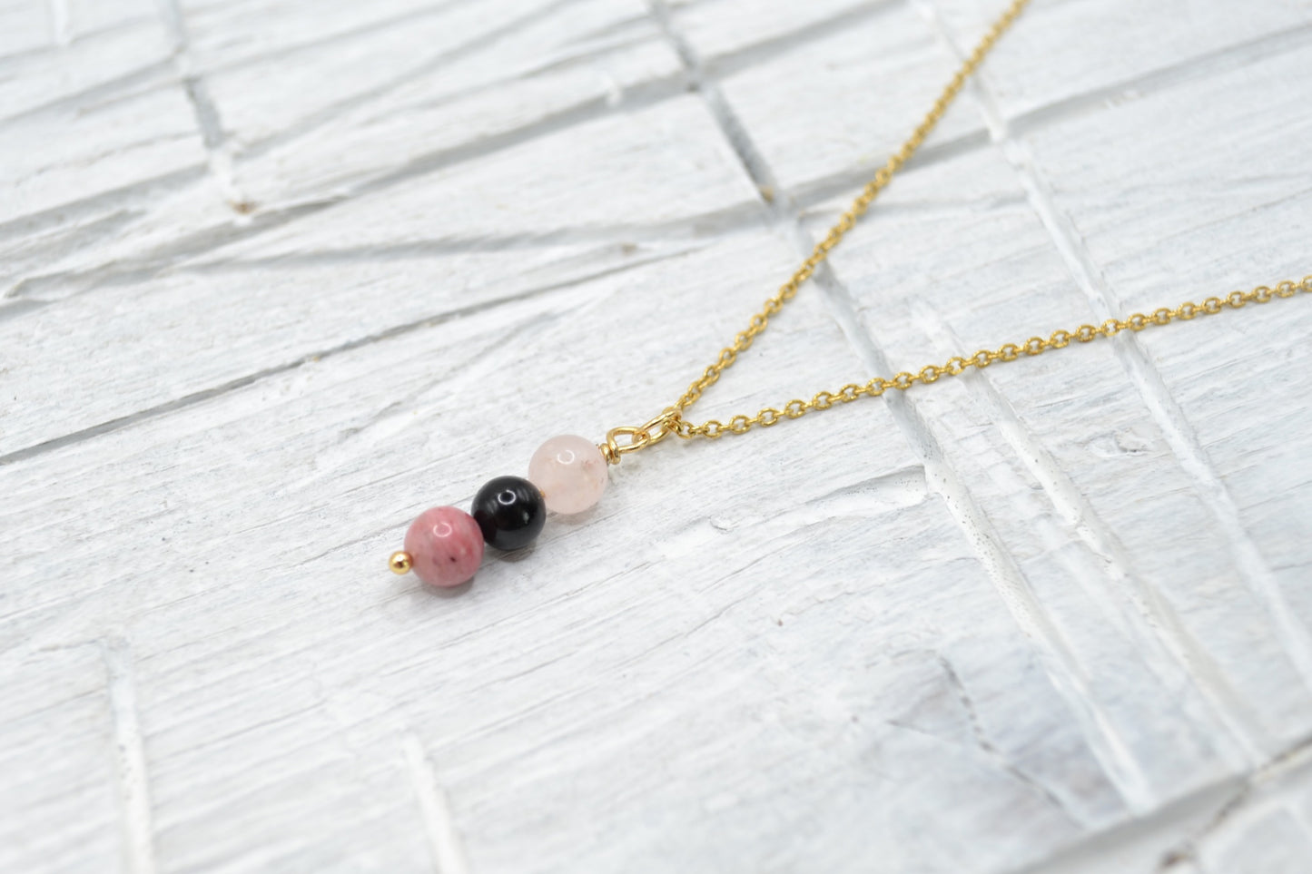Kette Selbstliebe mit Rosenquarz, Turmalin und Rhodonit