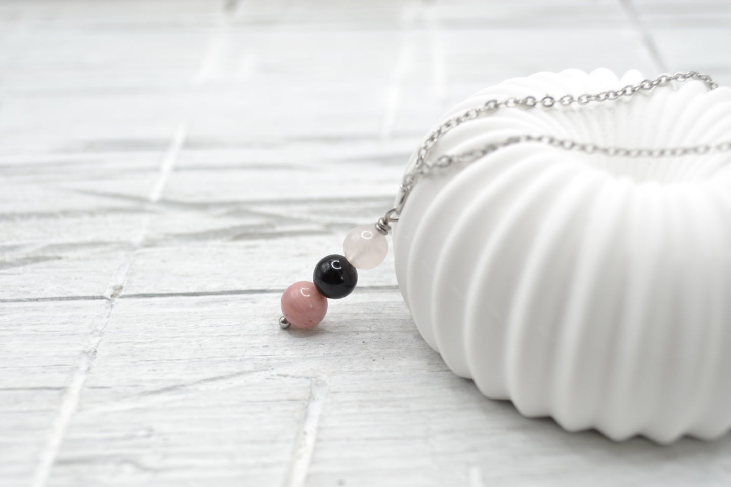Kette Selbstliebe mit Rosenquarz, Turmalin und Rhodonit