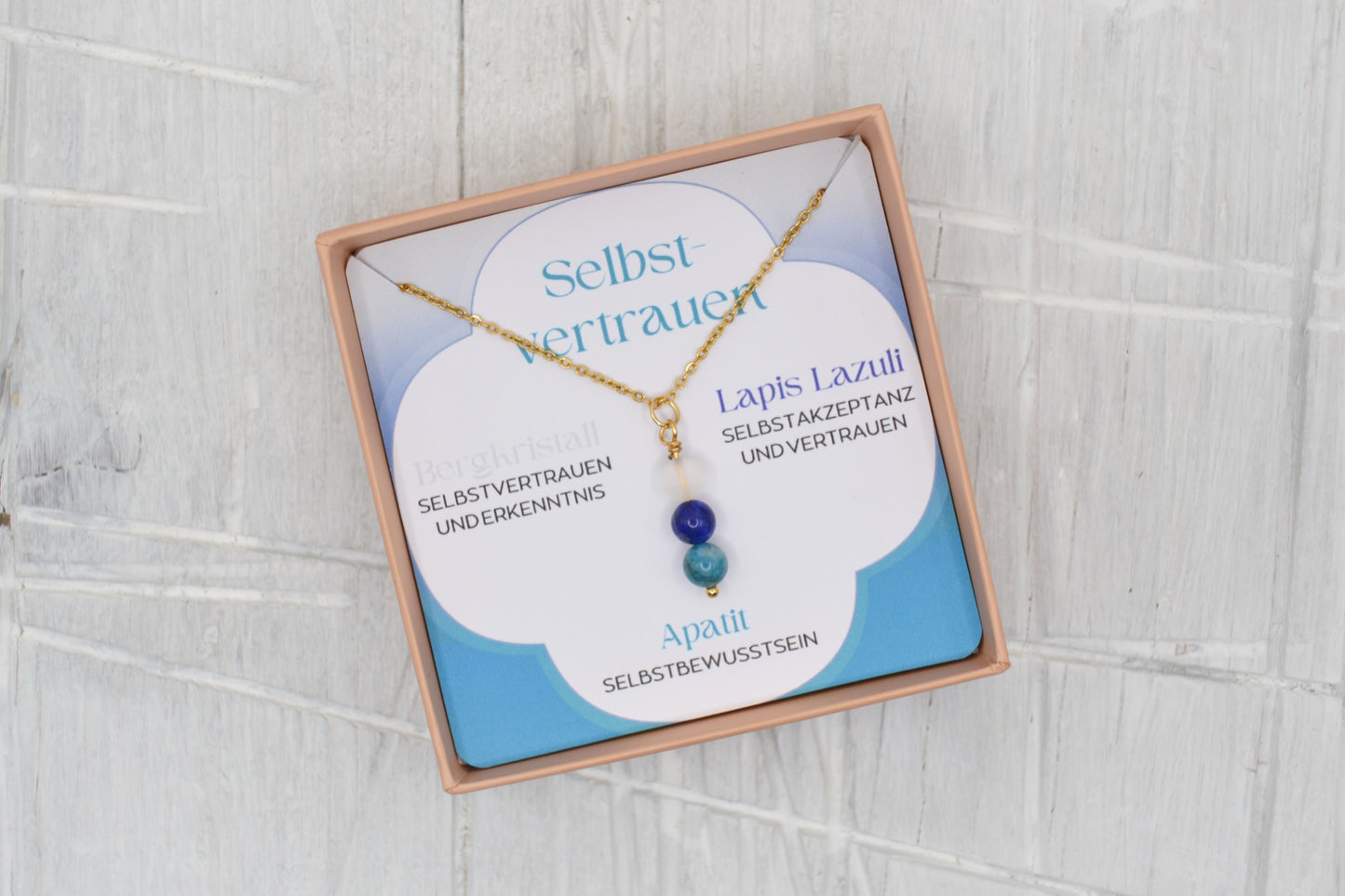 Kette Selbvertrauen mit Bergkristall, Lapis Lazuli und Apatit