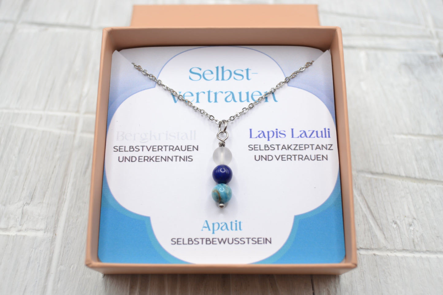 Kette Selbvertrauen mit Bergkristall, Lapis Lazuli und Apatit