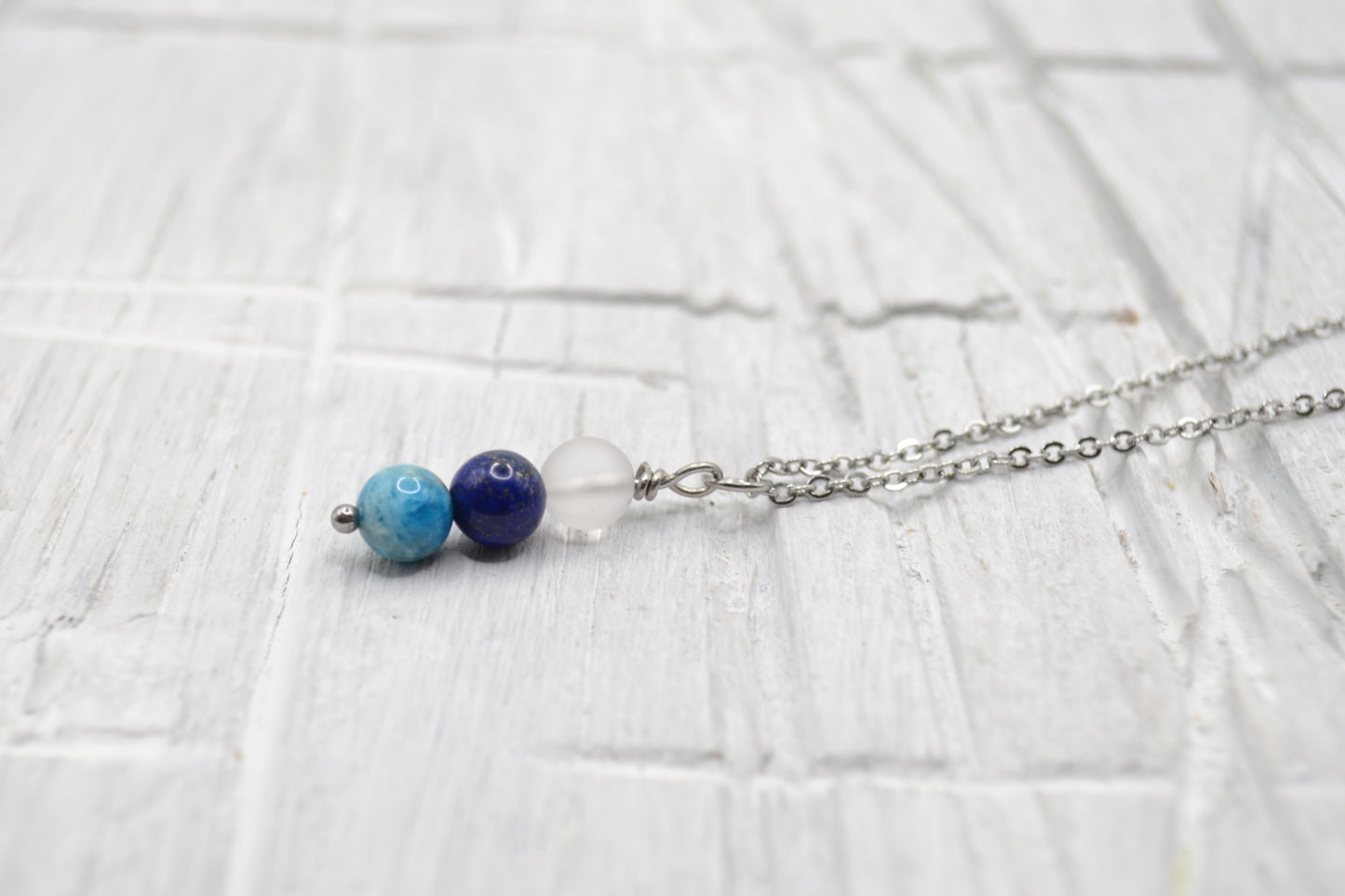 Kette Selbvertrauen mit Bergkristall, Lapis Lazuli und Apatit