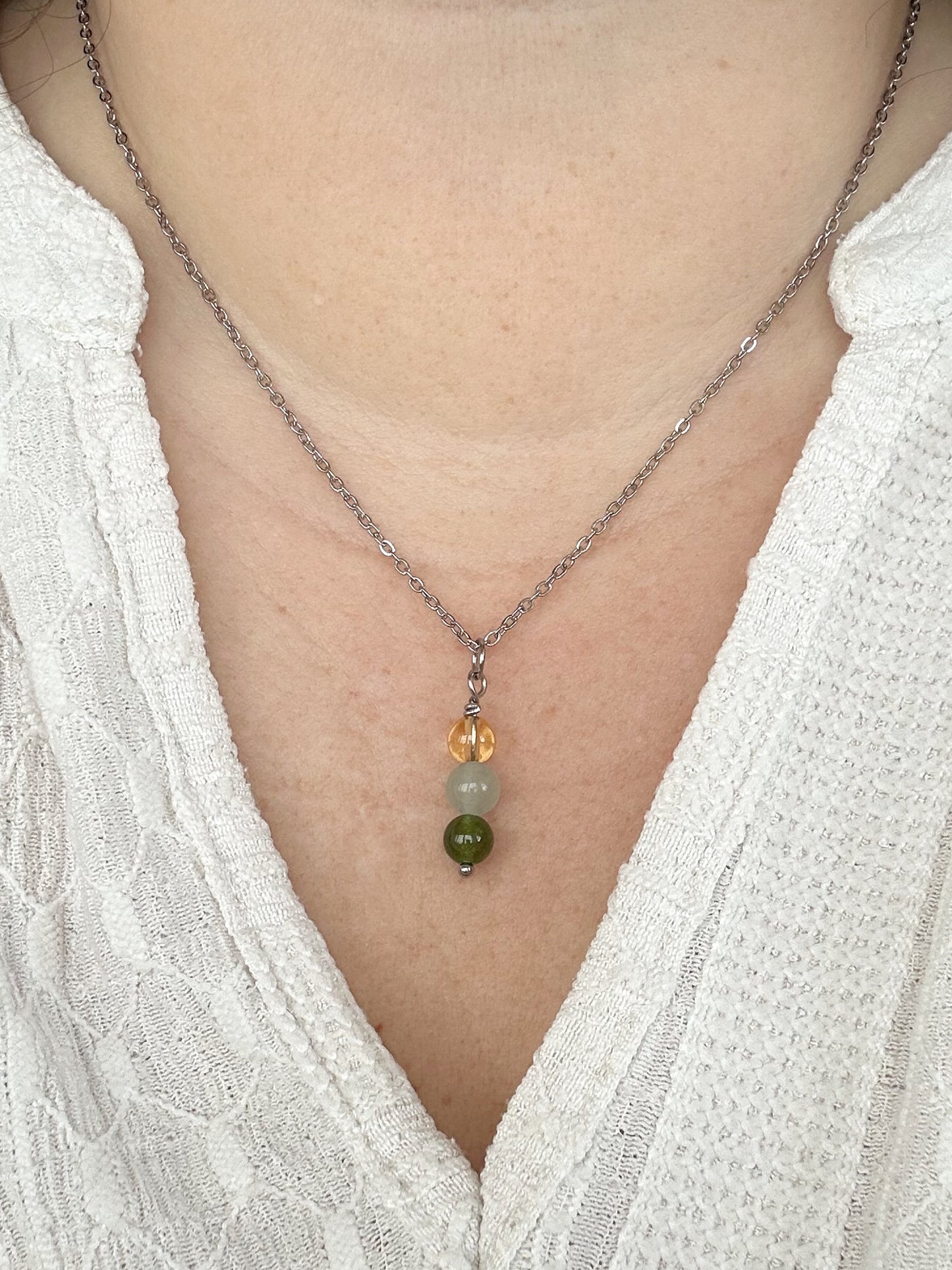 Kette Wohlstand mit Citrin, Aventurin und grüner Jade