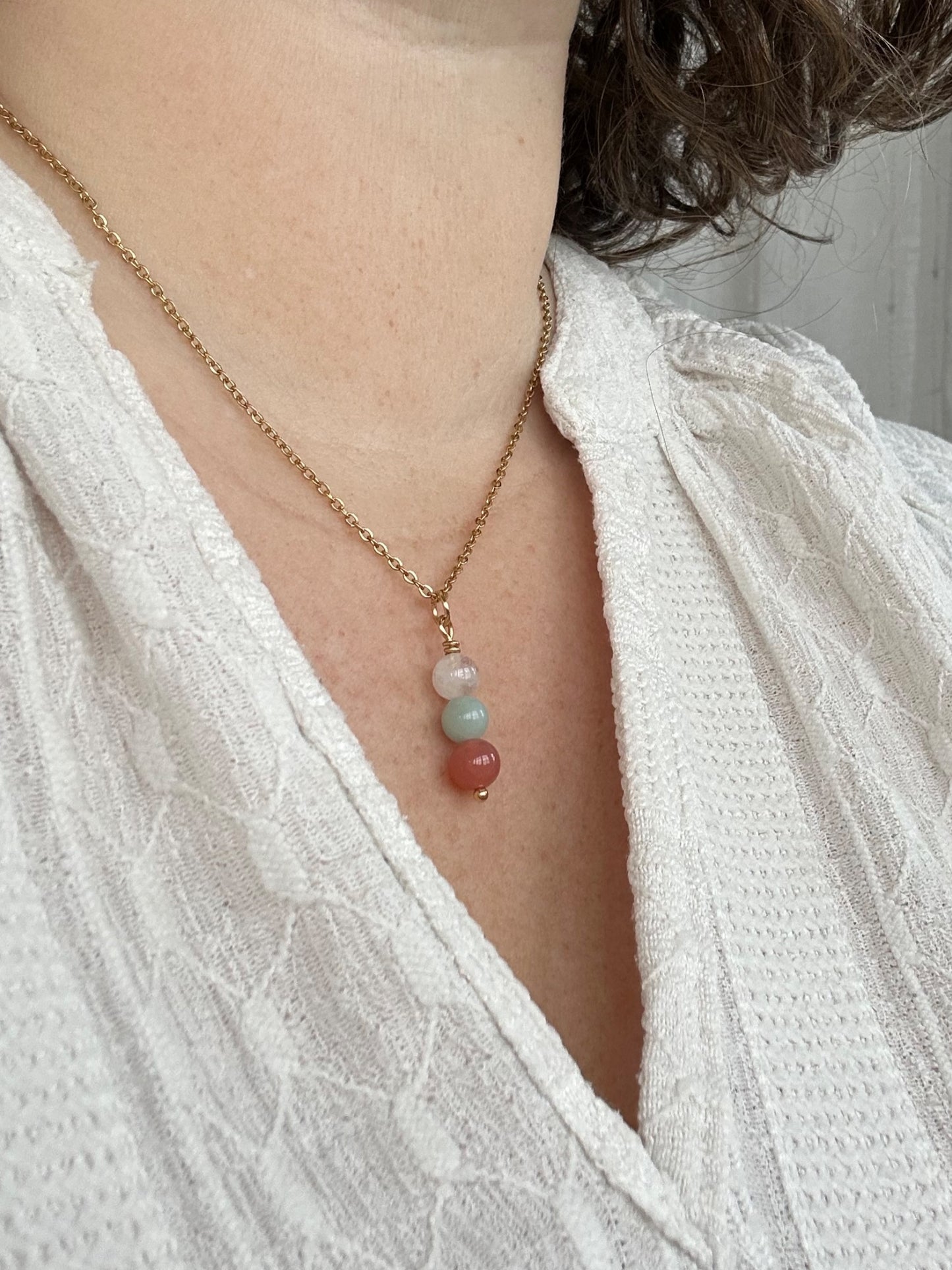 Kette Schwangerschaft mit Mondstein, Amazonit und Aprikosen-Achat