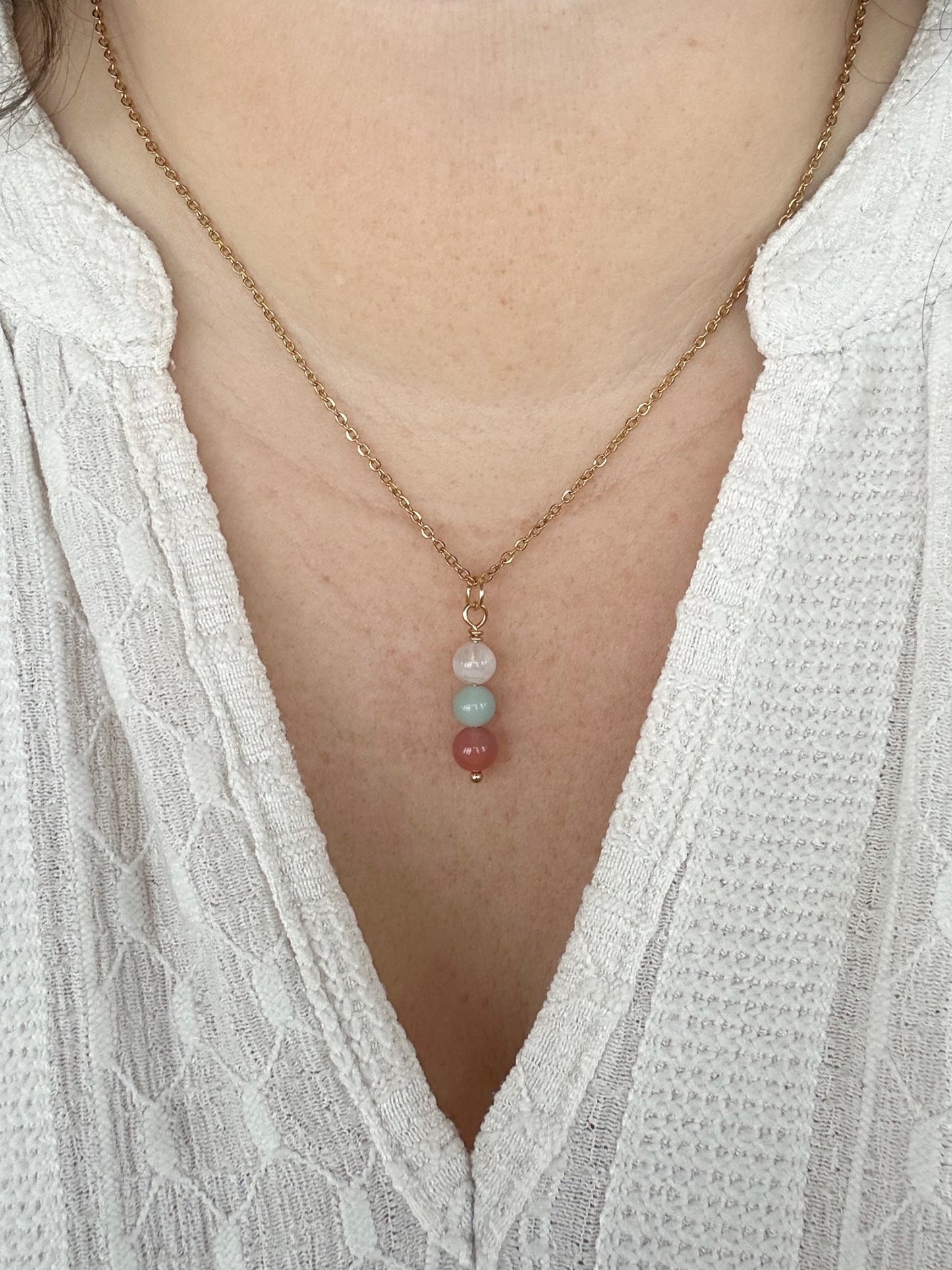 Kette Schwangerschaft mit Mondstein, Amazonit und Aprikosen-Achat