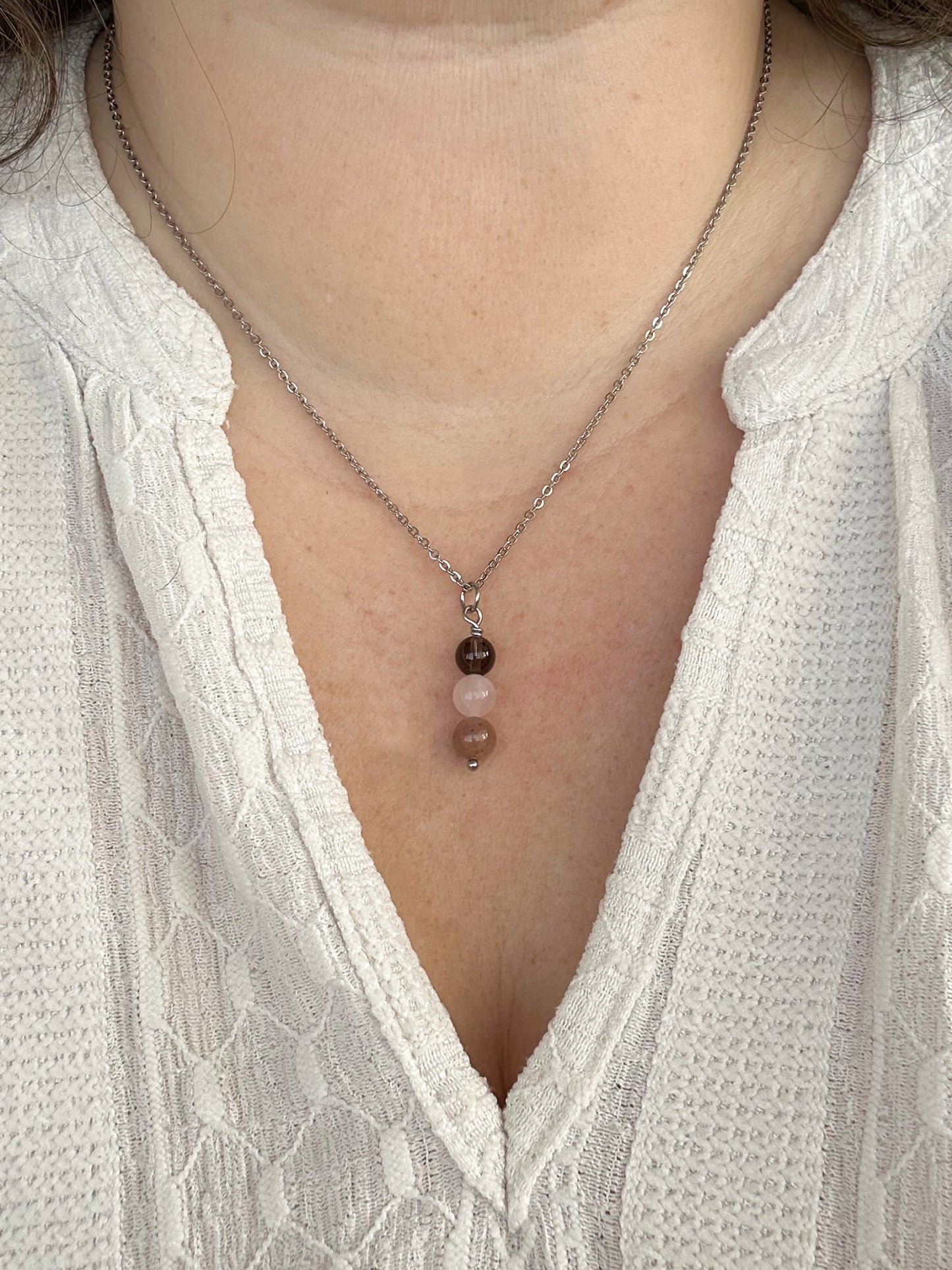 Kette Vergebung mit Rauchquarz, Rosenquarz, Rhodonit