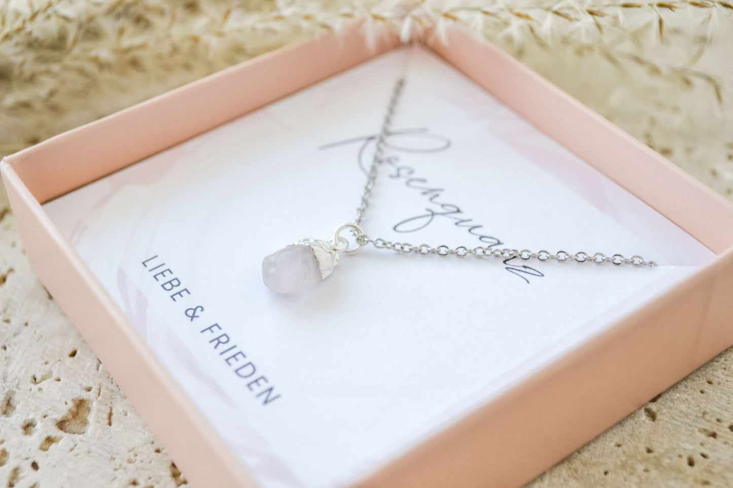 Kette mit Rohstein Anhänger Rosenquarz