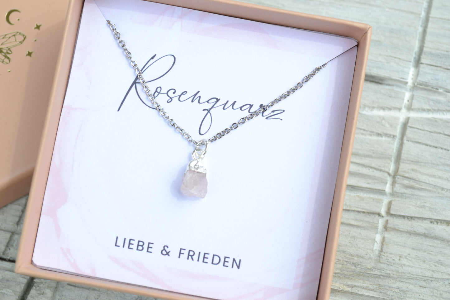 Kette mit Rohstein Anhänger Rosenquarz