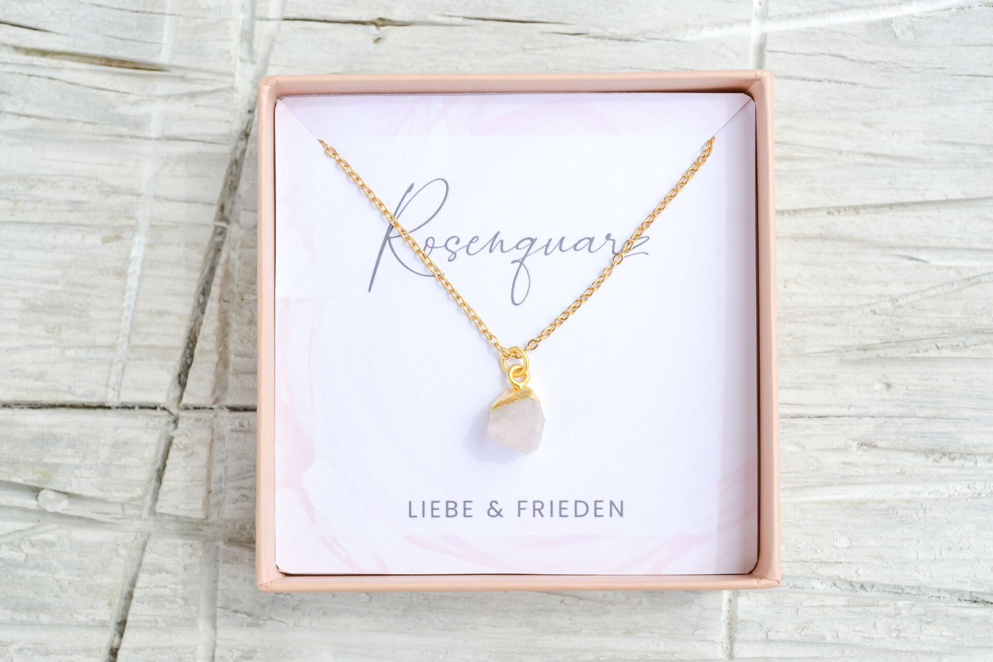 Kette mit Rohstein Anhänger Rosenquarz
