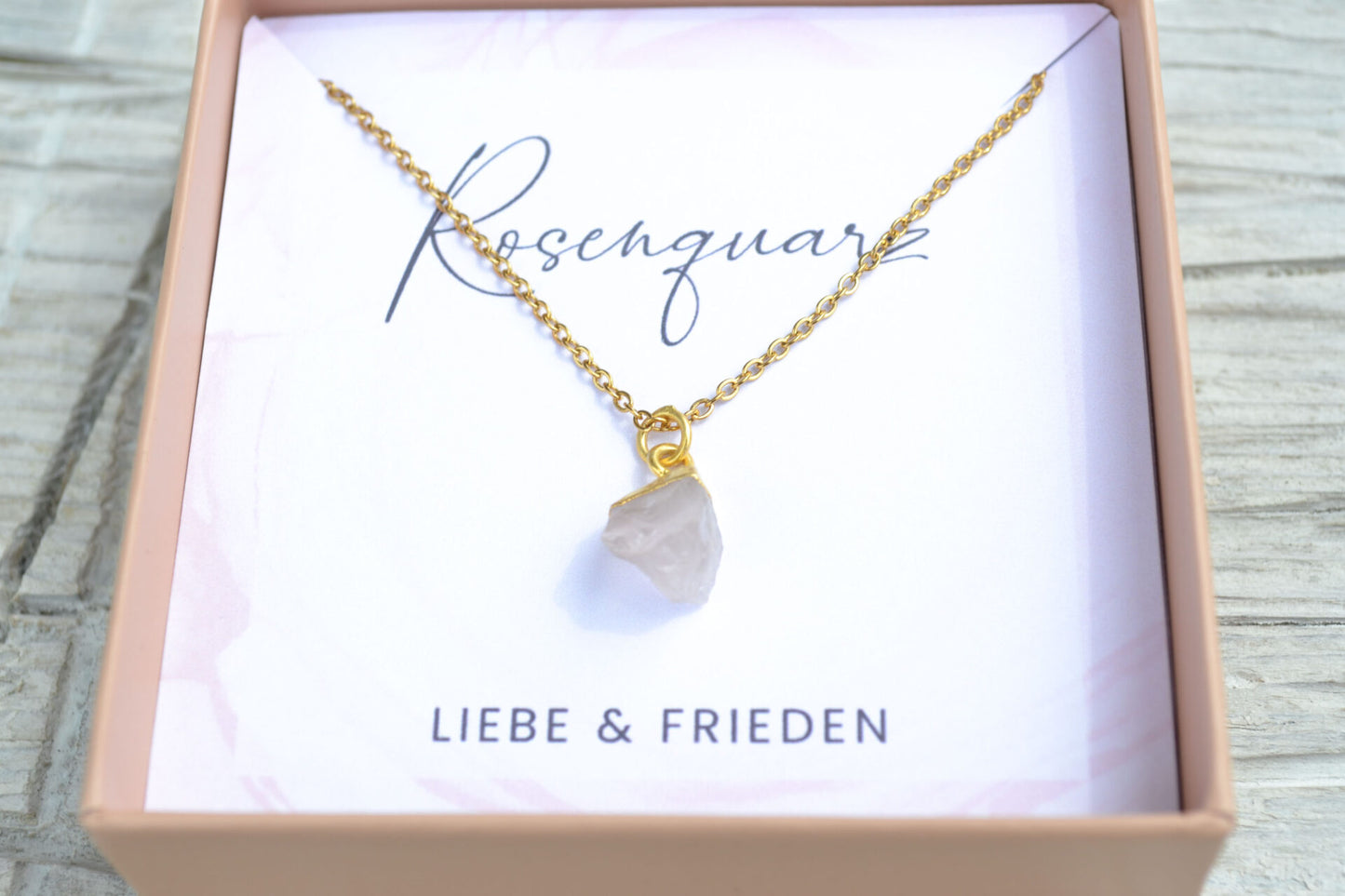 Kette mit Rohstein Anhänger Rosenquarz