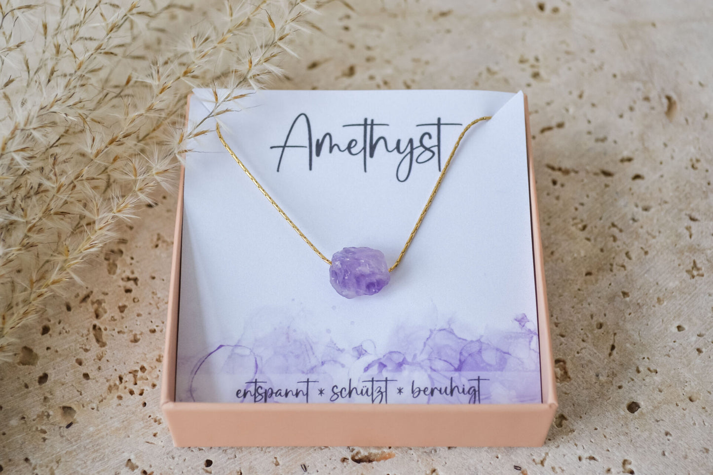 Zierliche Rohkristall-Halskette mit Amethyst