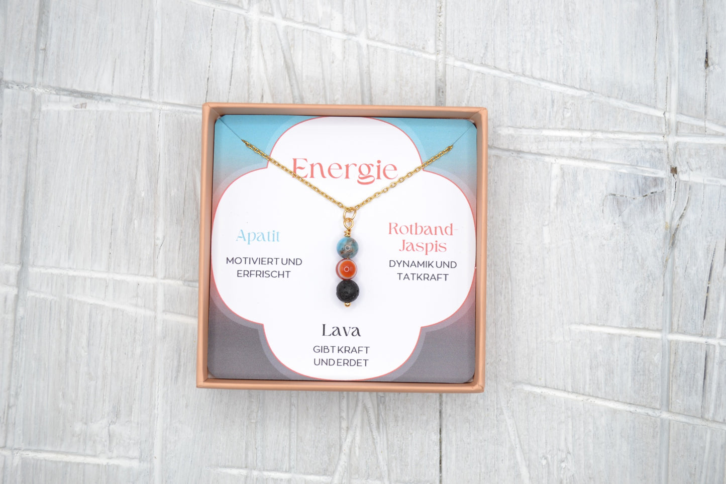 Kette Energie mit Apatit, Rotband-Jaspis und Lava