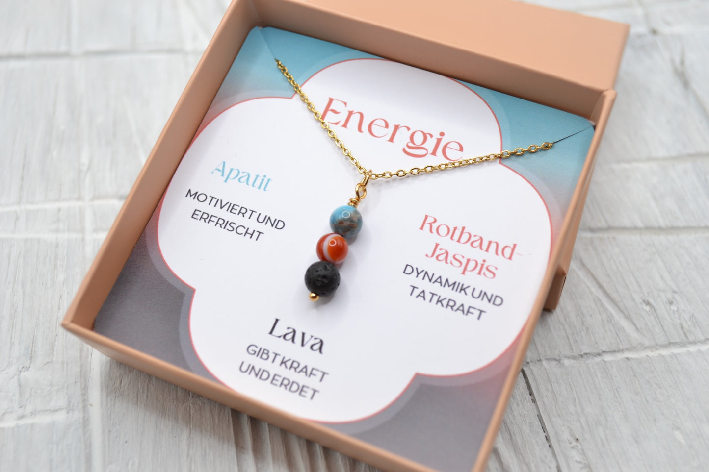 Kette Energie mit Apatit, Rotband-Jaspis und Lava