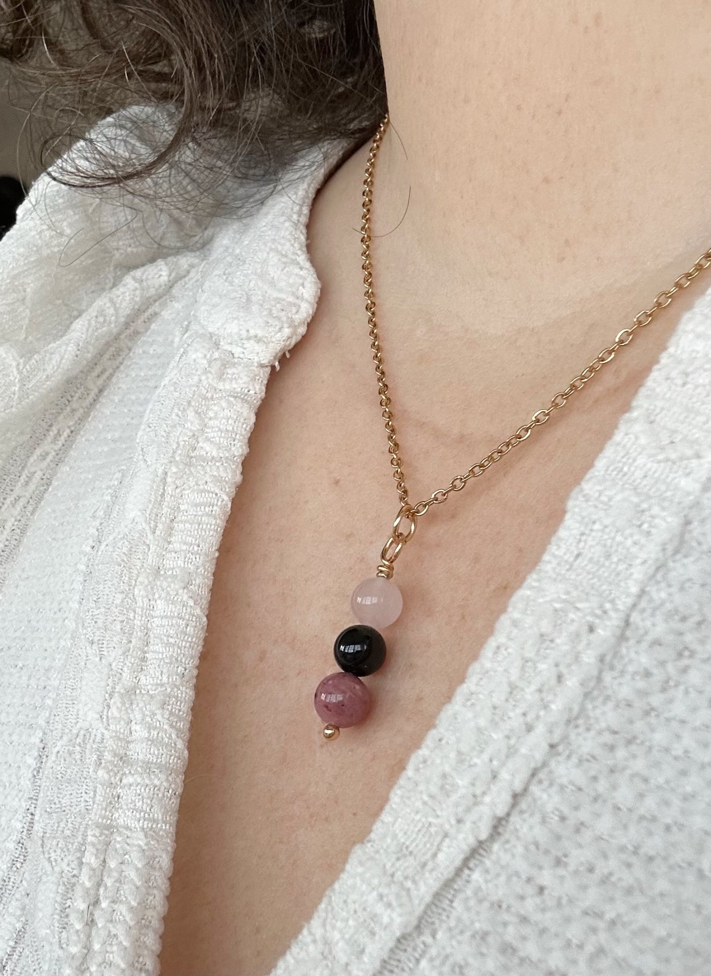 Kette Selbstliebe mit Rosenquarz, Turmalin und Rhodonit
