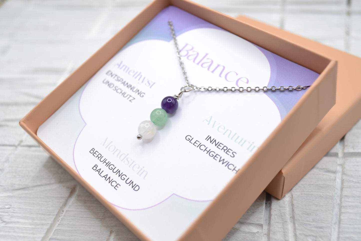 Kette Balance mit Amethyst, Aventurin und Mondstein