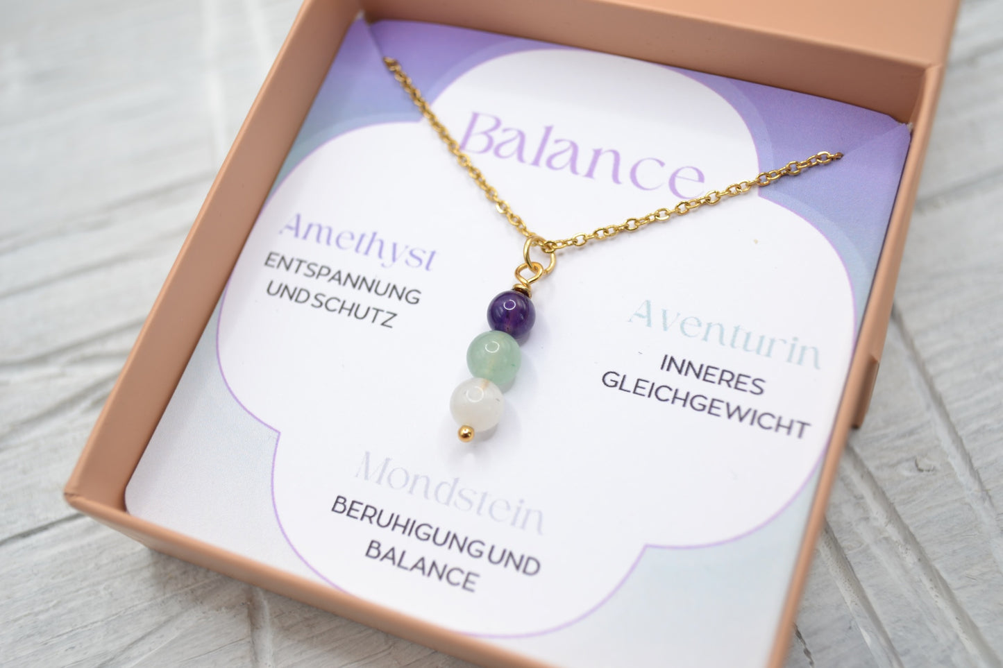 Kette Balance mit Amethyst, Aventurin und Mondstein