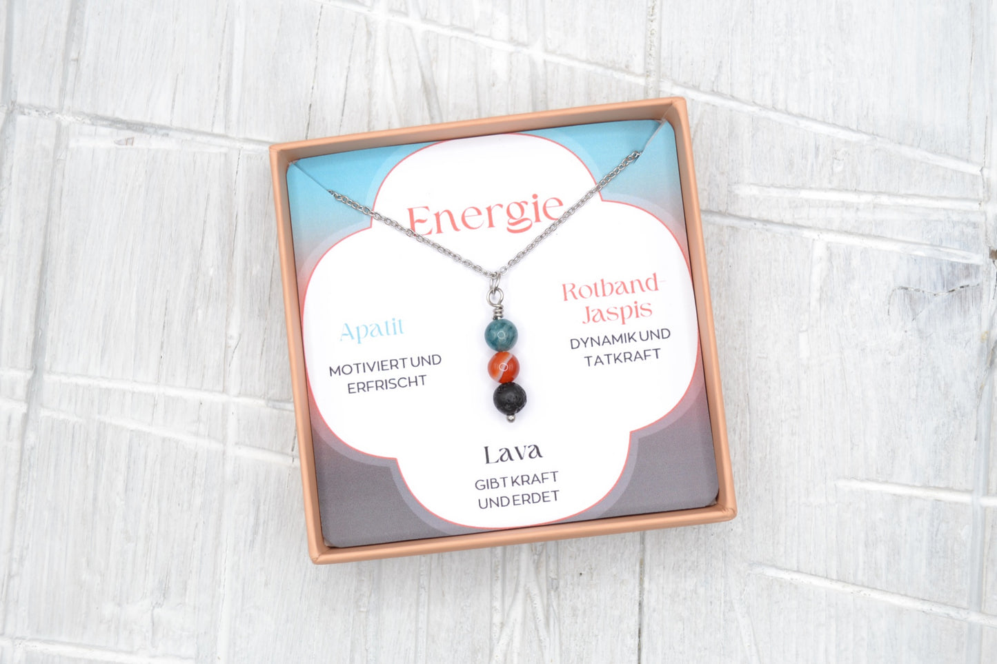 Kette Energie mit Apatit, Rotband-Jaspis und Lava