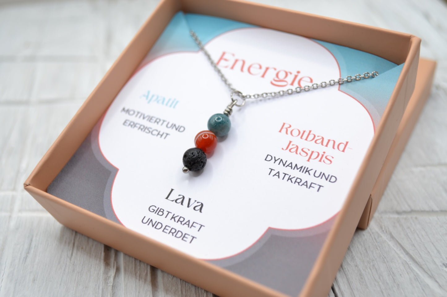 Kette Energie mit Apatit, Rotband-Jaspis und Lava