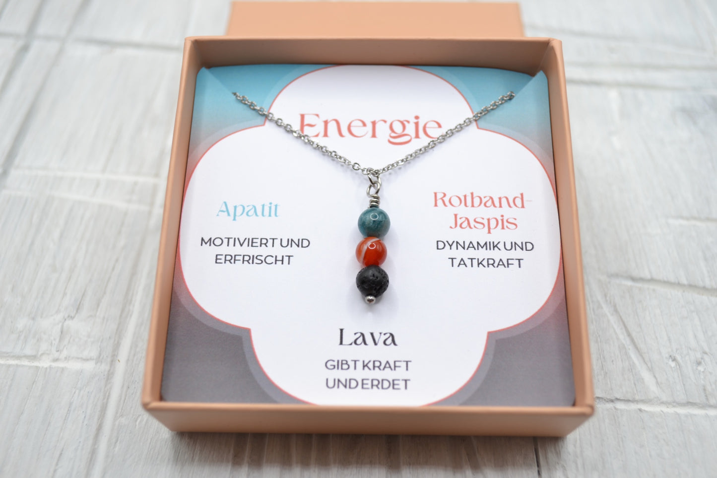 Kette Energie mit Apatit, Rotband-Jaspis und Lava